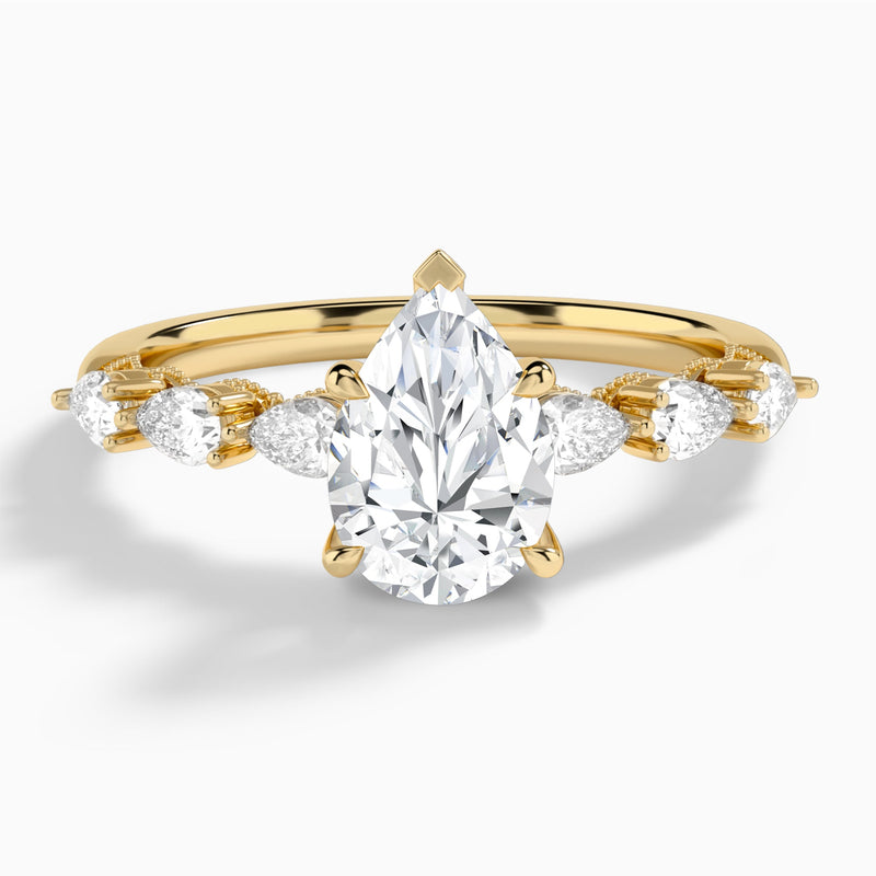 Pear Crescent Pear Lab Diamond Engagement Ring In 14K Yellow Gold - Lucenjuri