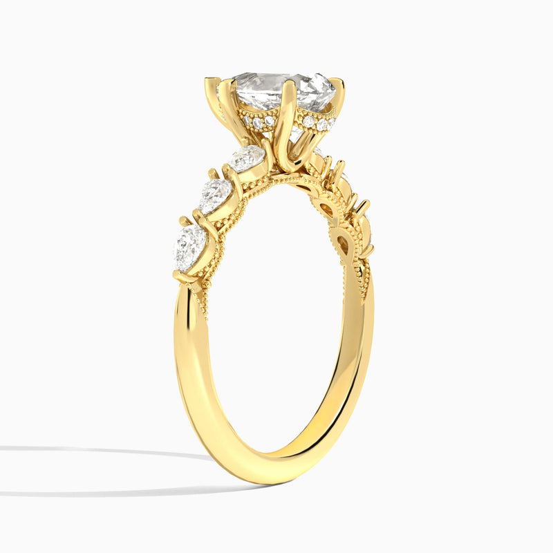 Pear Crescent Pear Lab Diamond Engagement Ring In 14K Yellow Gold, Angle View