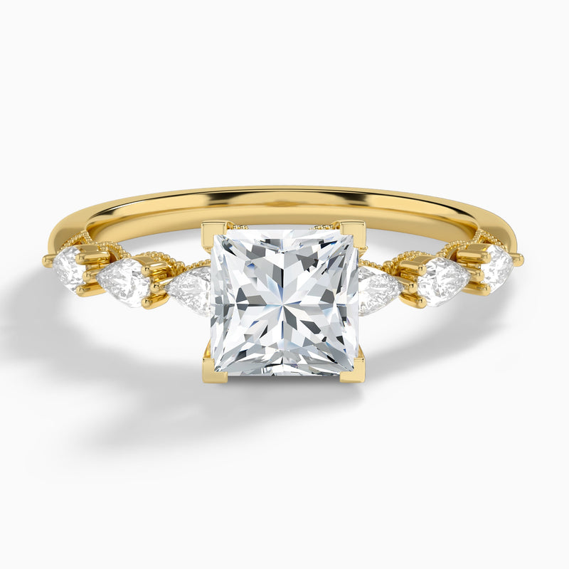 Princess Crescent Pear Lab Diamond Engagement Ring In 14K Yellow Gold - Lucenjuri