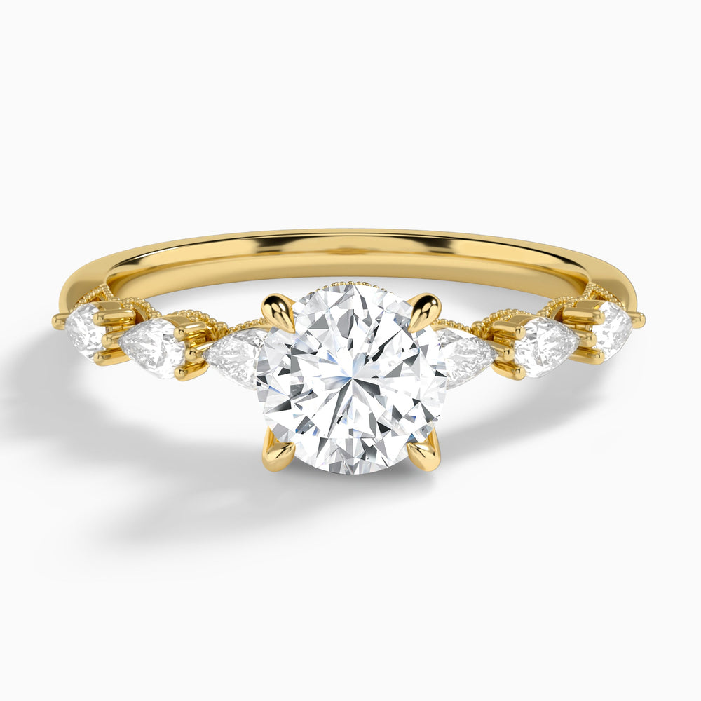 Round Crescent Pear Lab Diamond Engagement Ring In 14K Yellow Gold - Lucenjuri