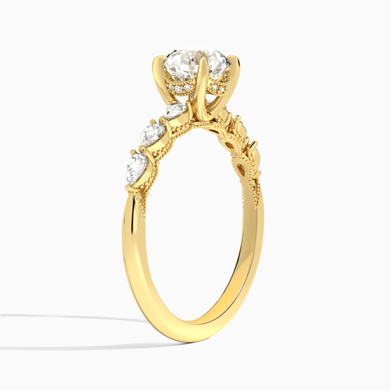 Round Crescent Pear Lab Diamond Engagement Ring In 18K Yellow Gold, Angle View