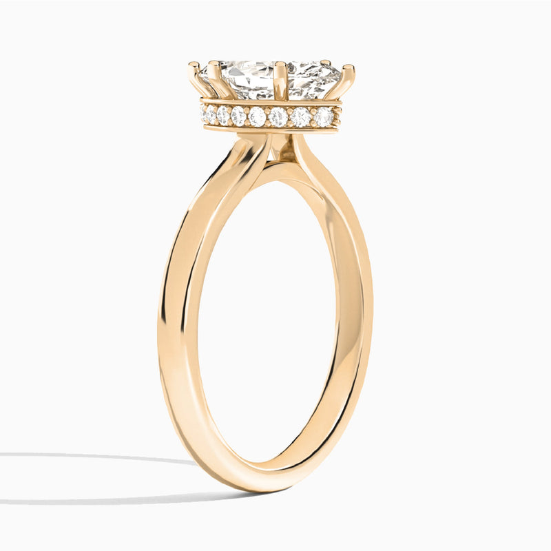Marquise Six-Prong Hidden Halo Lab Diamond Engagement Ring In 14K Rose Gold, Angle View