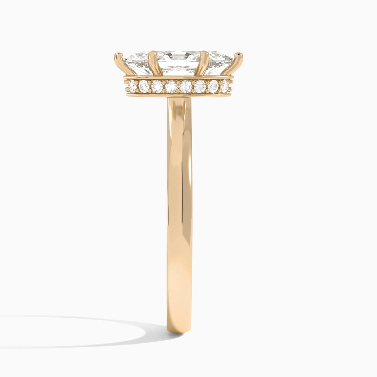 Marquise Six-Prong Hidden Halo Lab Diamond Engagement Ring In 14K Rose Gold, Side View