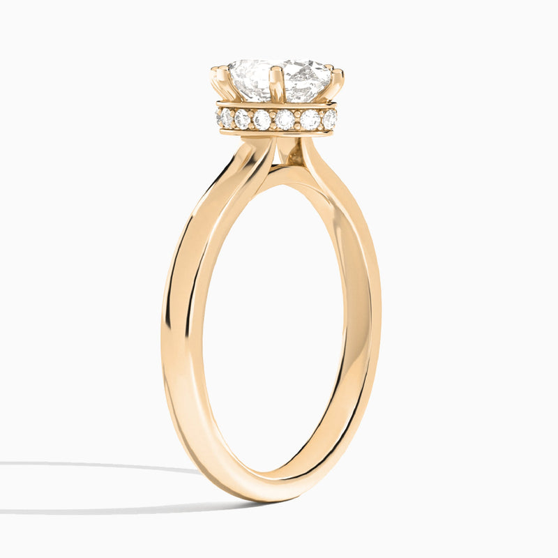 Oval Six-Prong Hidden Halo Lab Diamond Engagement Ring In 14K Rose Gold, Angle View