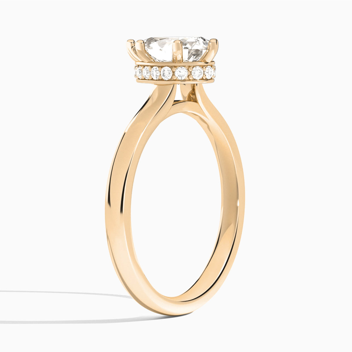 Pear Six-Prong Hidden Halo Lab Diamond Engagement Ring In 14K Rose Gold, Angle View