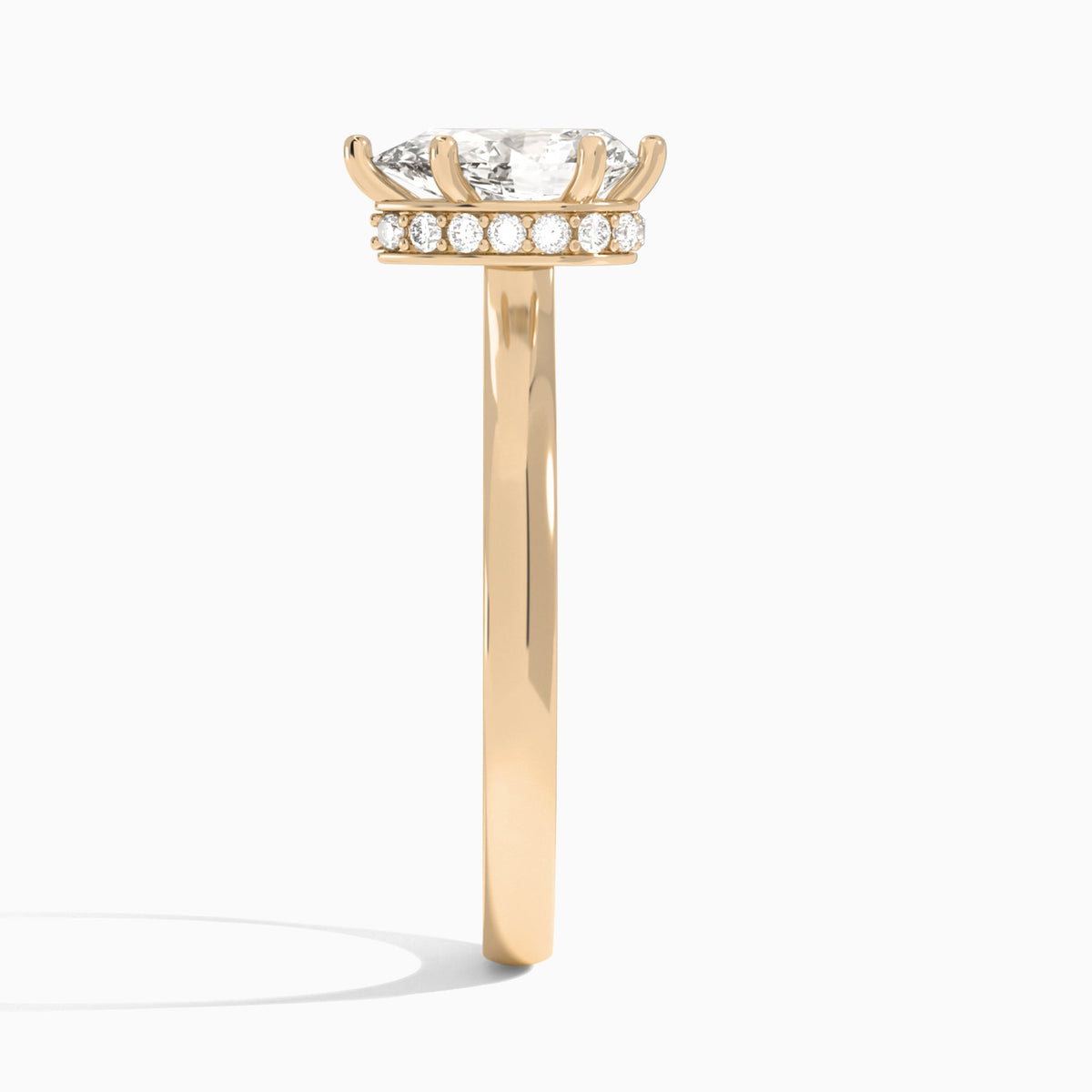 Pear Six-Prong Hidden Halo Lab Diamond Engagement Ring In 14K Rose Gold, Side View