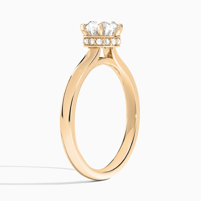 Round Six-Prong Hidden Halo Lab Diamond Engagement Ring In 14K Rose Gold, Angle View