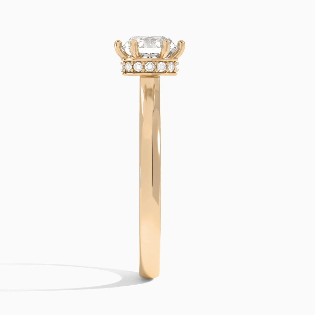 Round Six-Prong Hidden Halo Lab Diamond Engagement Ring In 14K Rose Gold, Side View