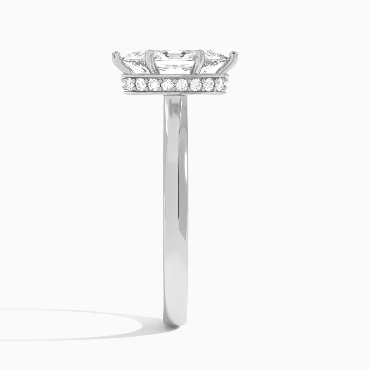 Marquise Six-Prong Hidden Halo Lab Diamond Engagement Ring In 14K White Gold, Side View