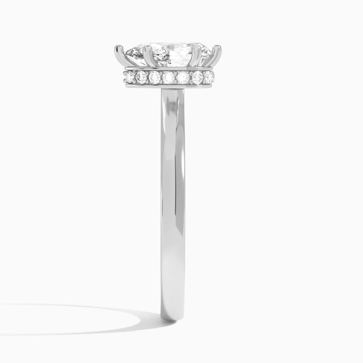 Pear Six-Prong Hidden Halo Lab Diamond Engagement Ring In 18K White Gold, Side View