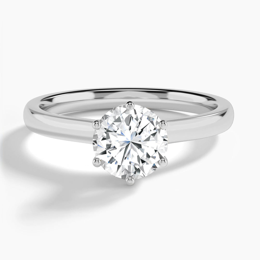 Round Six-Prong Hidden Halo Lab Diamond Engagement Ring In 14K White Gold - Lucenjuri