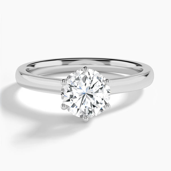 Round Six-Prong Hidden Halo Lab Diamond Engagement Ring In 14K White Gold - Lucenjuri