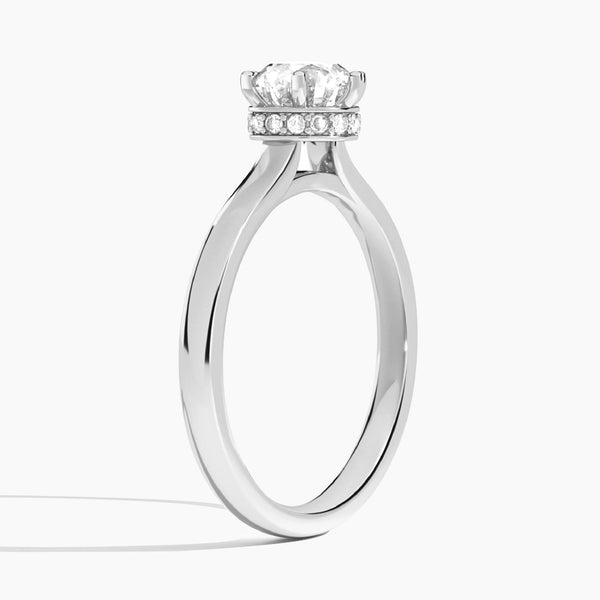 Round Six-Prong Hidden Halo Lab Diamond Engagement Ring In 14K White Gold, Angle View