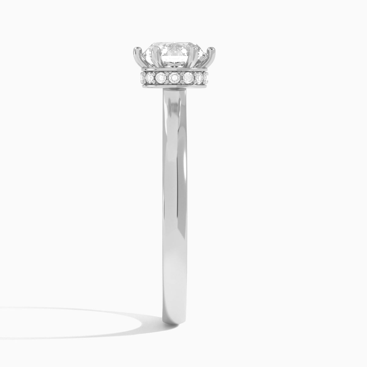 Round Six-Prong Hidden Halo Lab Diamond Engagement Ring In 18K White Gold, Side View