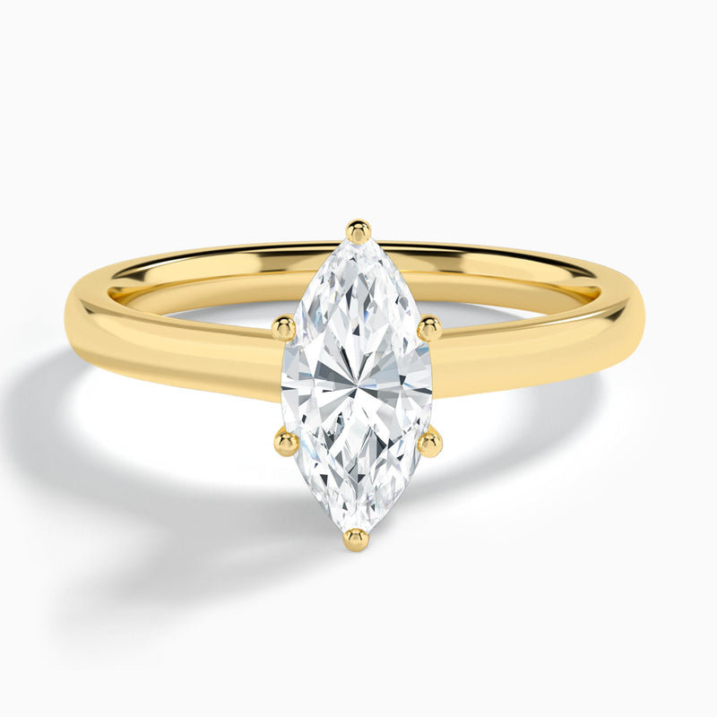 Marquise Six-Prong Hidden Halo Lab Diamond Engagement Ring In 14K Yellow Gold - Lucenjuri