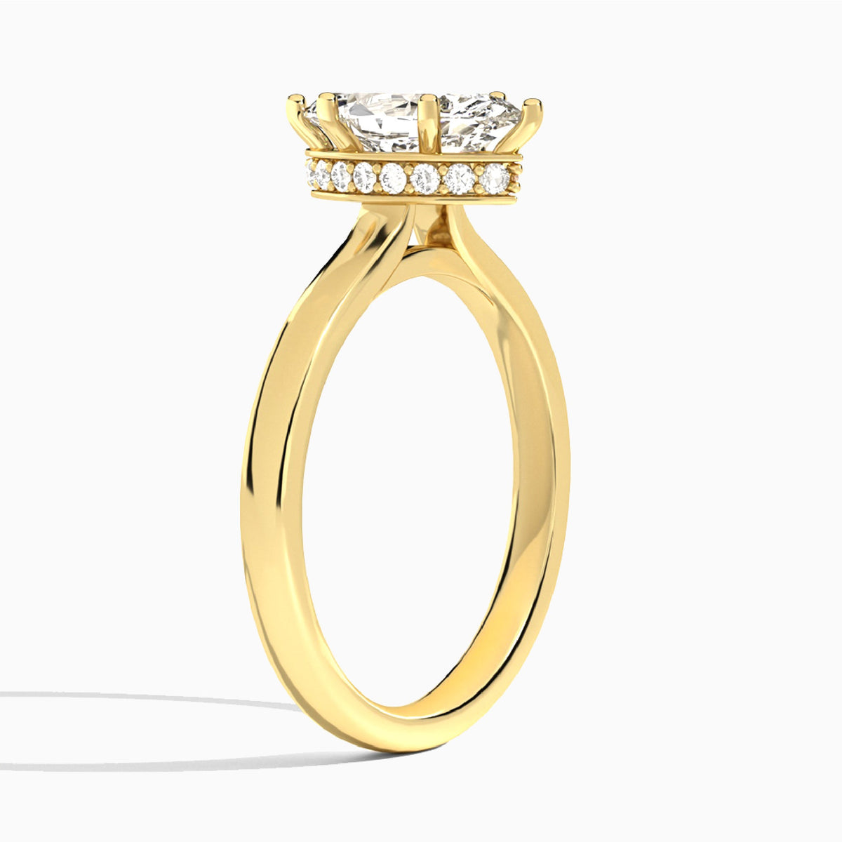Marquise Six-Prong Hidden Halo Lab Diamond Engagement Ring In 18K Yellow Gold, Angle View