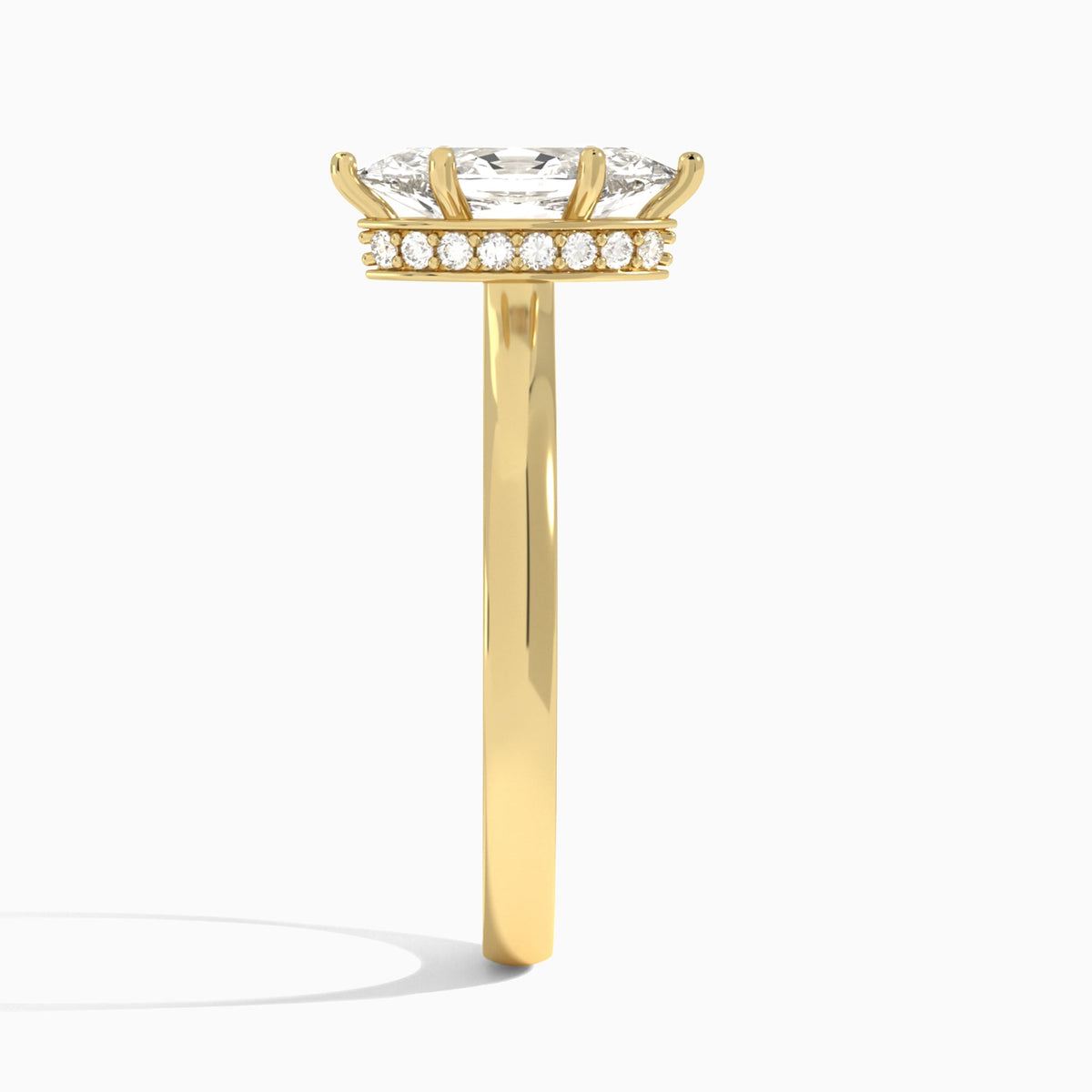 Marquise Six-Prong Hidden Halo Lab Diamond Engagement Ring In 18K Yellow Gold, Side View