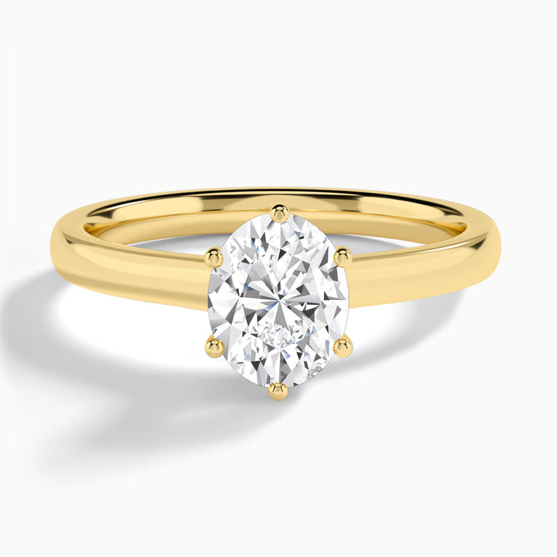 Oval Six-Prong Hidden Halo Lab Diamond Engagement Ring In 14K Yellow Gold - Lucenjuri