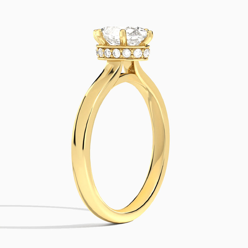 Oval Six-Prong Hidden Halo Lab Diamond Engagement Ring In 18K Yellow Gold, Angle View
