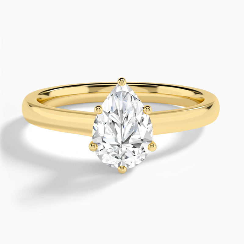 Pear Six-Prong Hidden Halo Lab Diamond Engagement Ring In 14K Yellow Gold - Lucenjuri