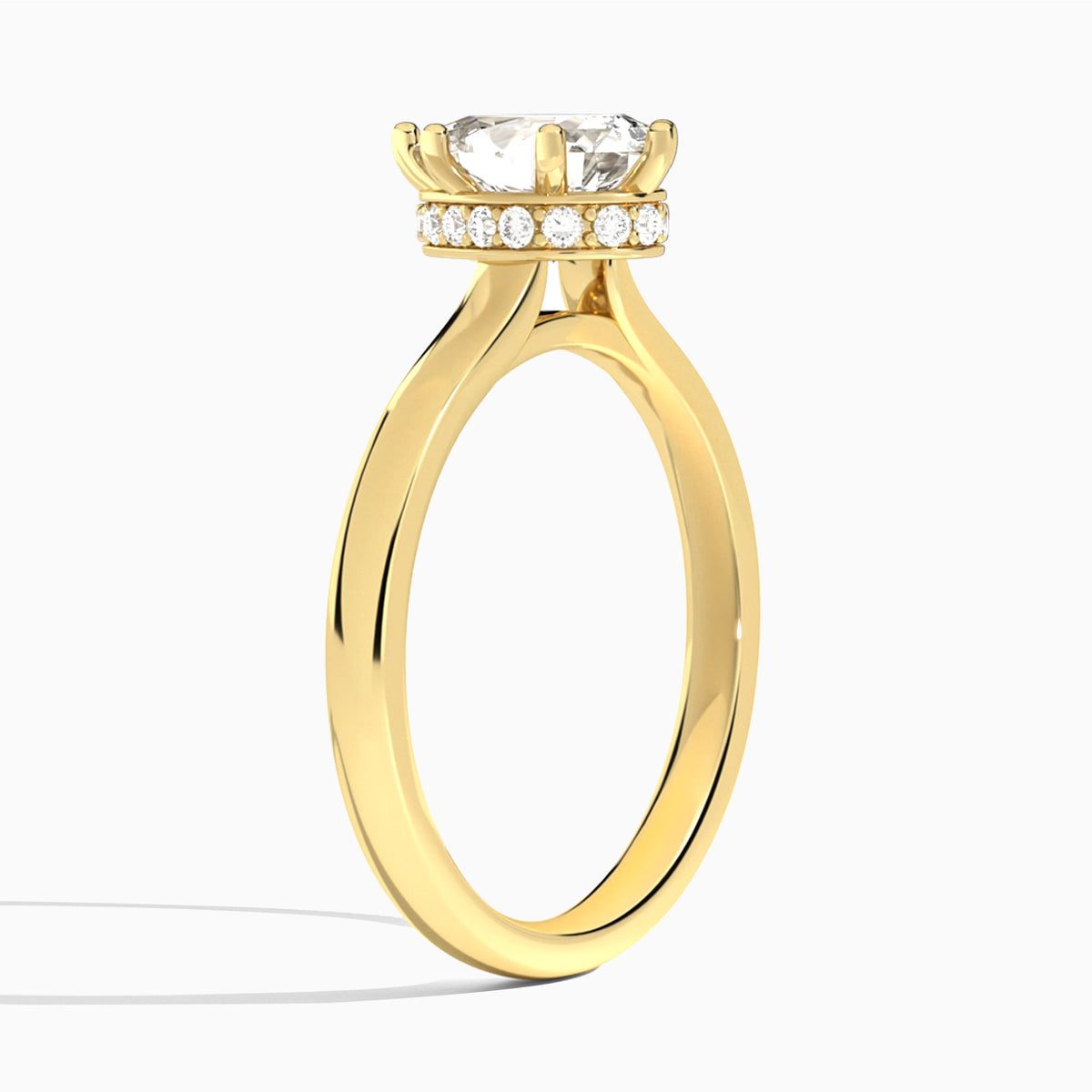 Pear Six-Prong Hidden Halo Lab Diamond Engagement Ring In 18K Yellow Gold, Angle View