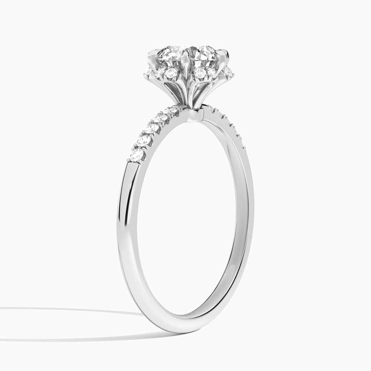 Round Alya Halo Lab Grown Diamond Engagement Ring In Platinum, Angle View