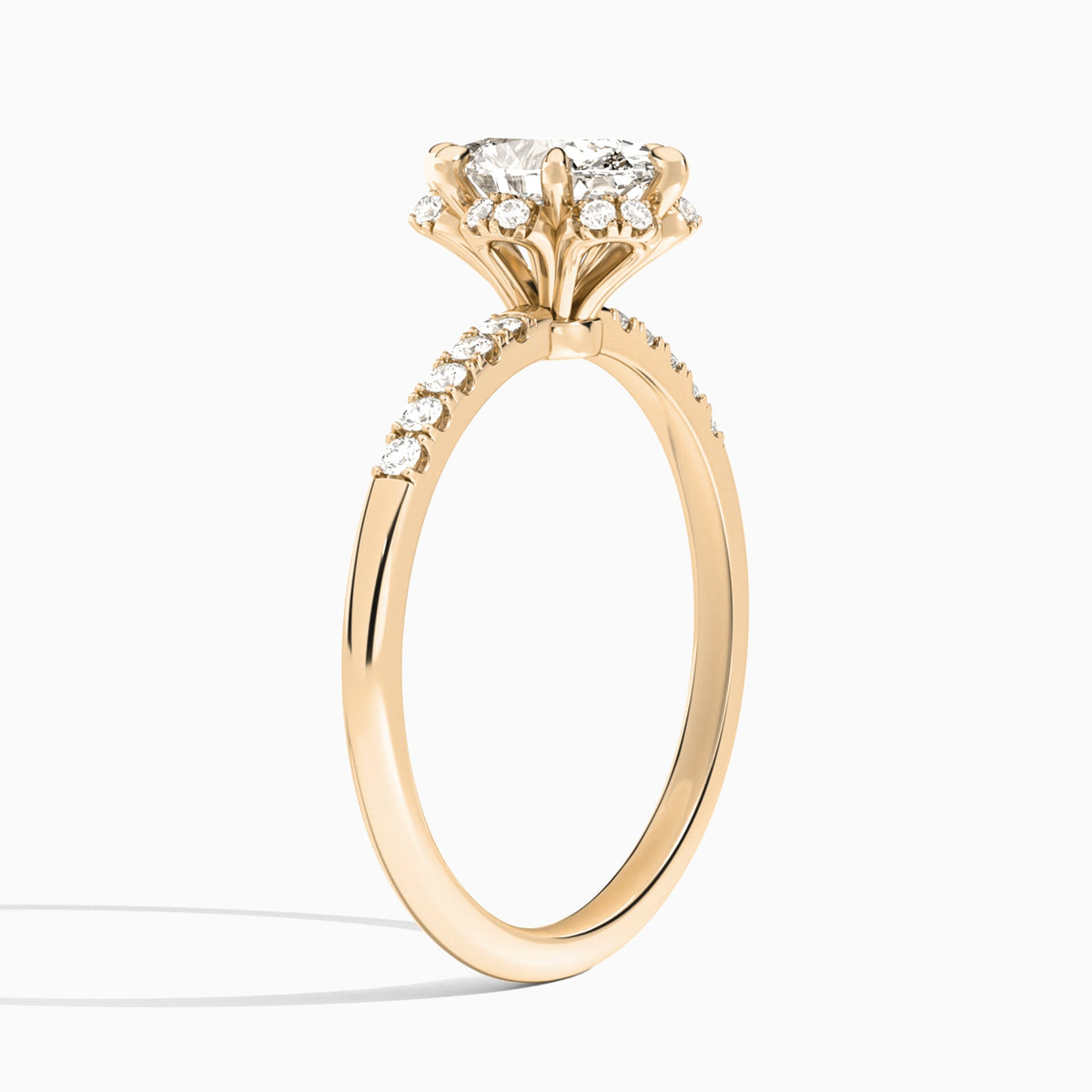 Oval Alya Halo Lab Grown Diamond Engagement Ring In 14K Rose Gold, Angle View