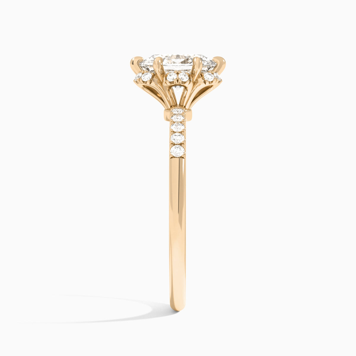 Oval Alya Halo Lab Grown Diamond Engagement Ring In 14K Rose Gold, Side View