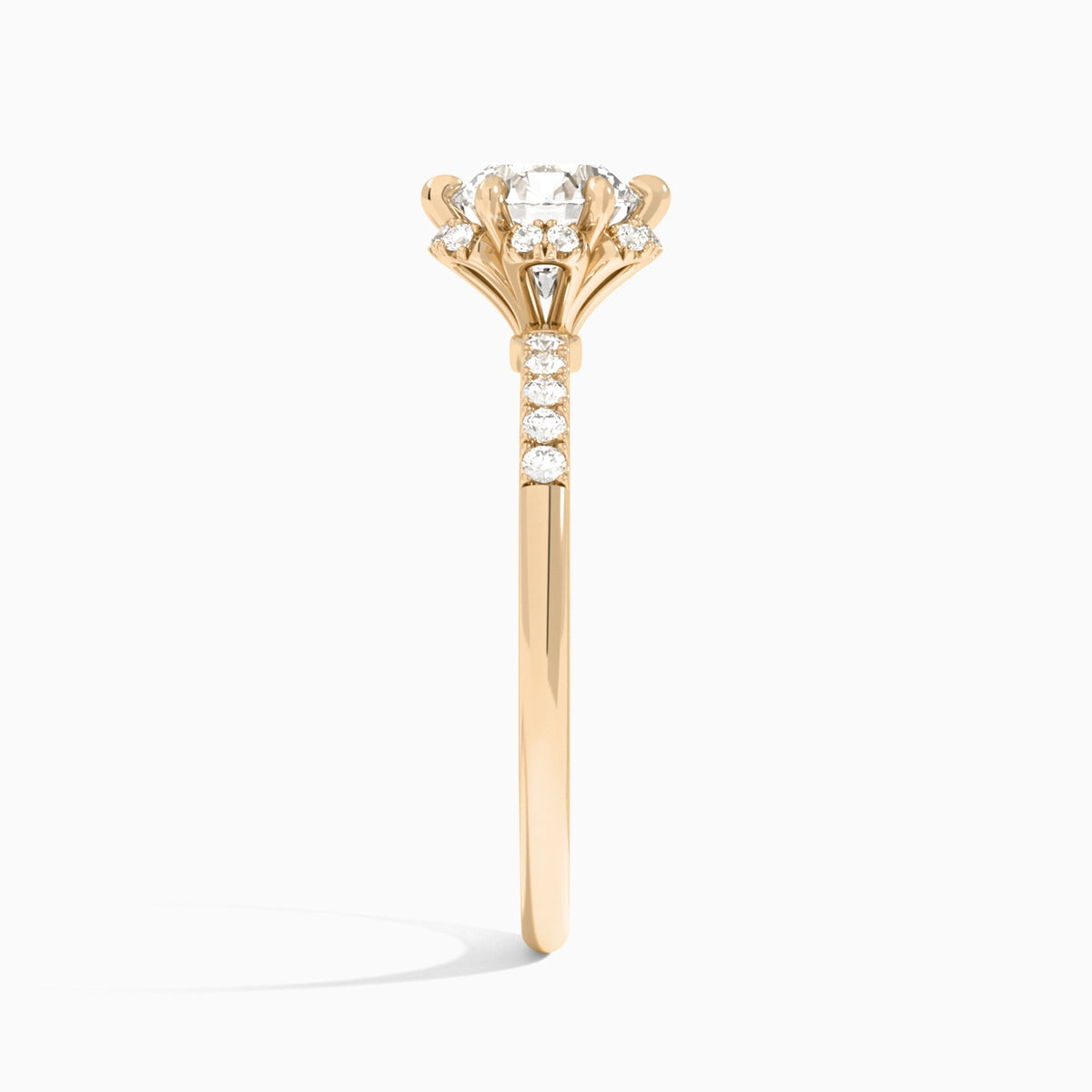 Round Alya Halo Lab Grown Diamond Engagement Ring In 14K Rose Gold, Side View