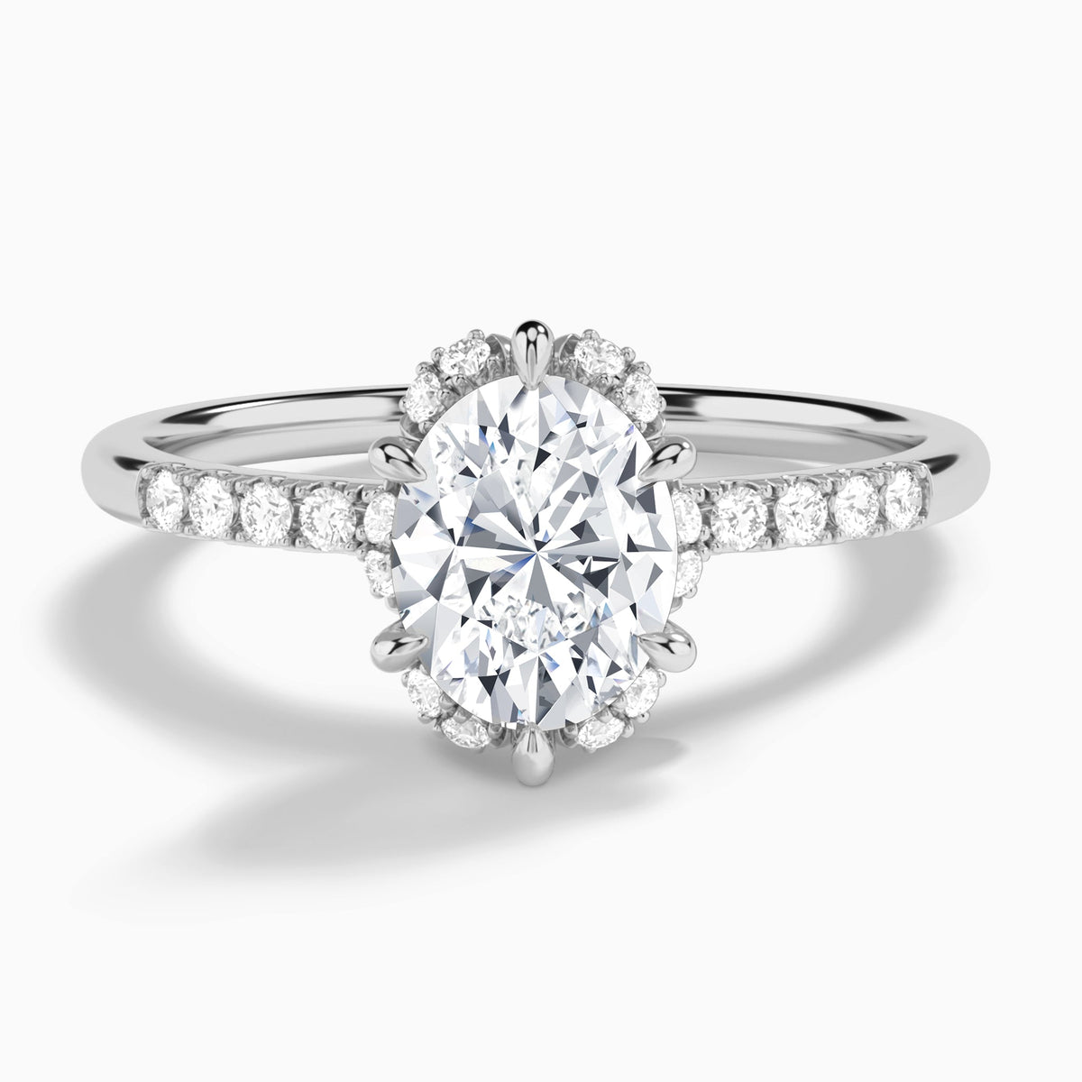 Oval Alya Halo Lab Grown Diamond Engagement Ring In 14K White Gold - Lucenjuri