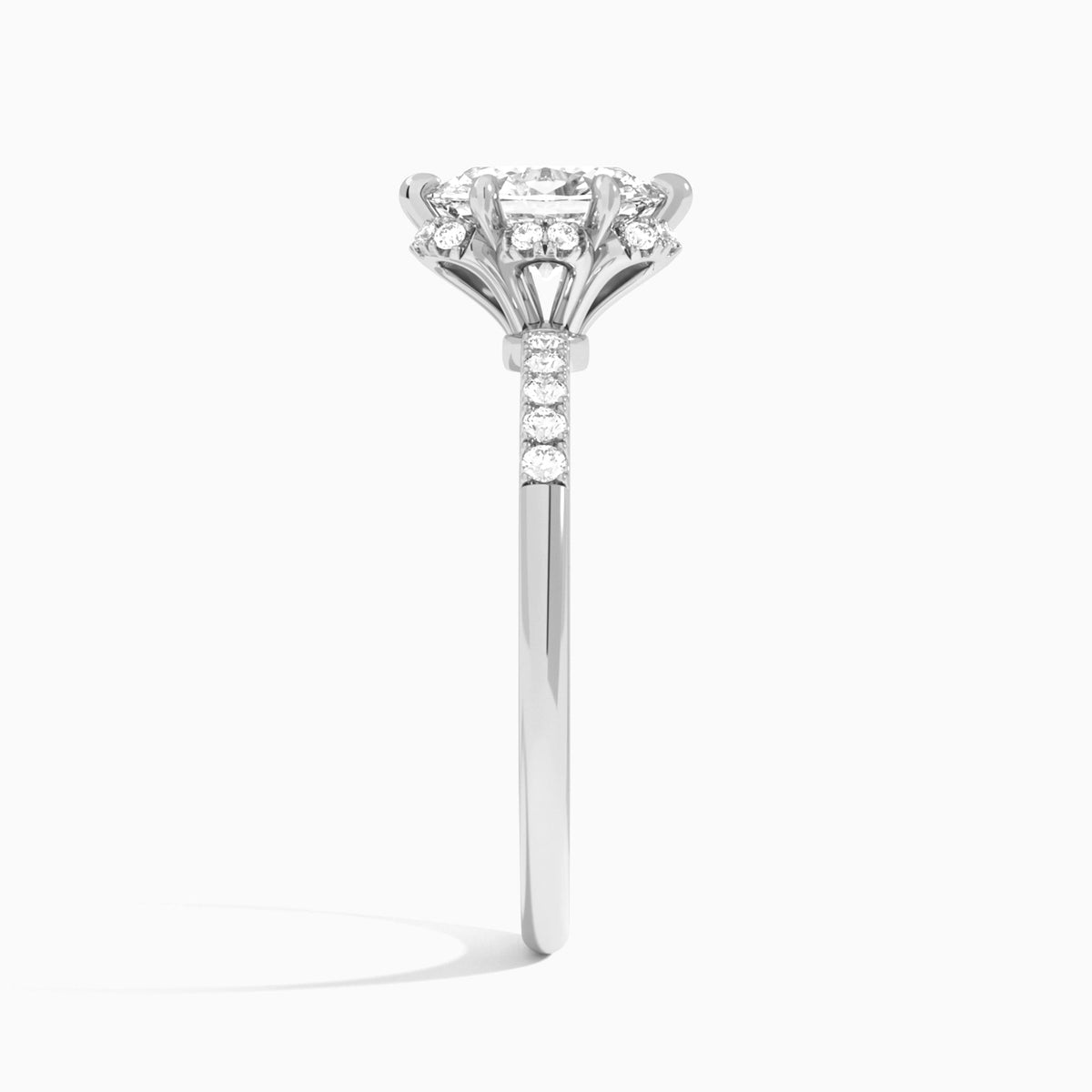 Oval Alya Halo Lab Grown Diamond Engagement Ring In 18K White Gold, Side View