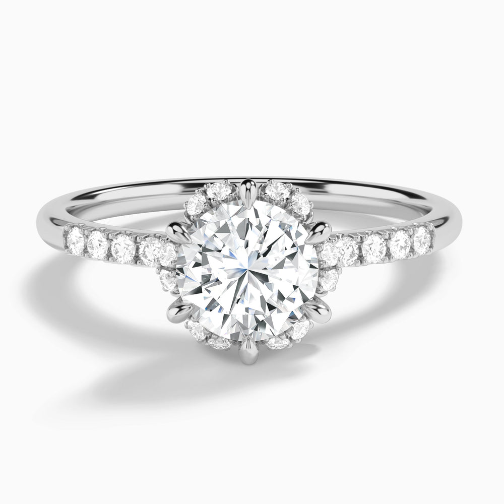 Round Alya Halo Lab Grown Diamond Engagement Ring In 14K White Gold - Lucenjuri