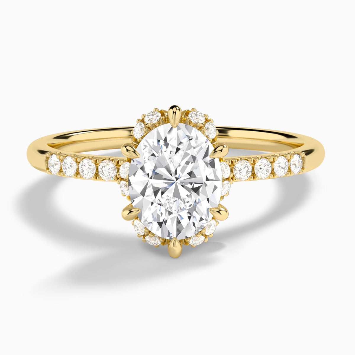 Oval Alya Halo Lab Grown Diamond Engagement Ring In 18K Yellow Gold - Lucenjuri