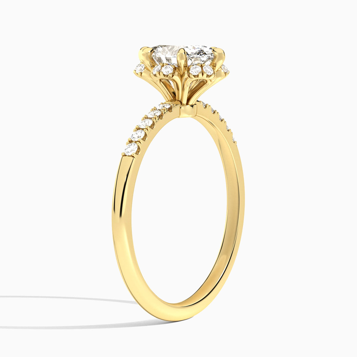 Oval Alya Halo Lab Grown Diamond Engagement Ring In 18K Yellow Gold, Angle View