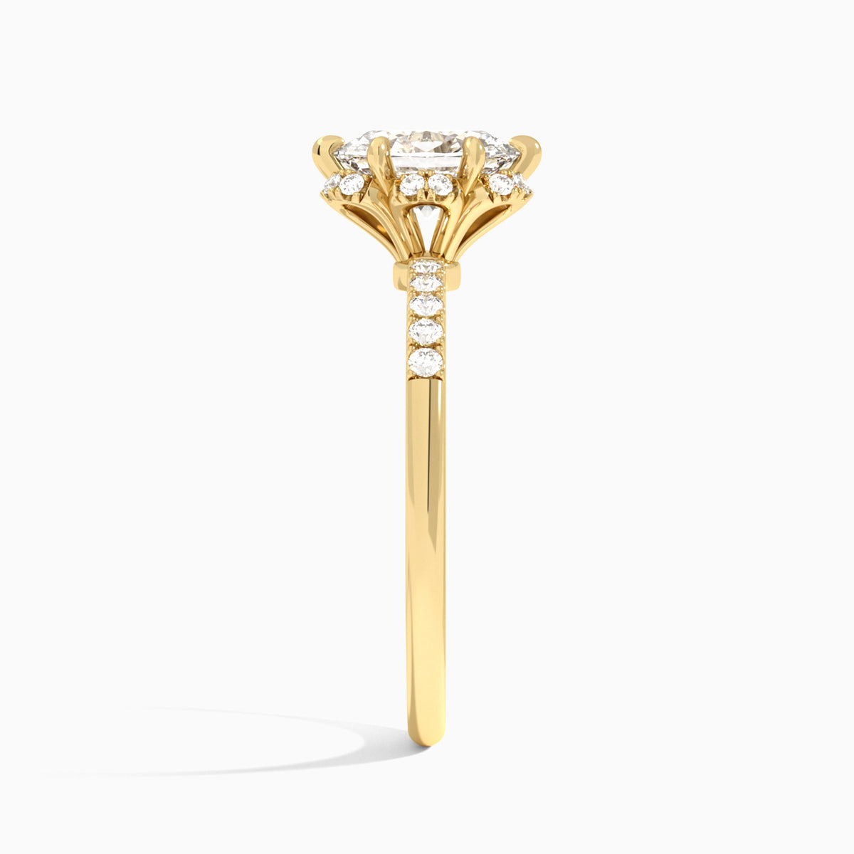 Oval Alya Halo Lab Grown Diamond Engagement Ring In 14K Yellow Gold, Side View