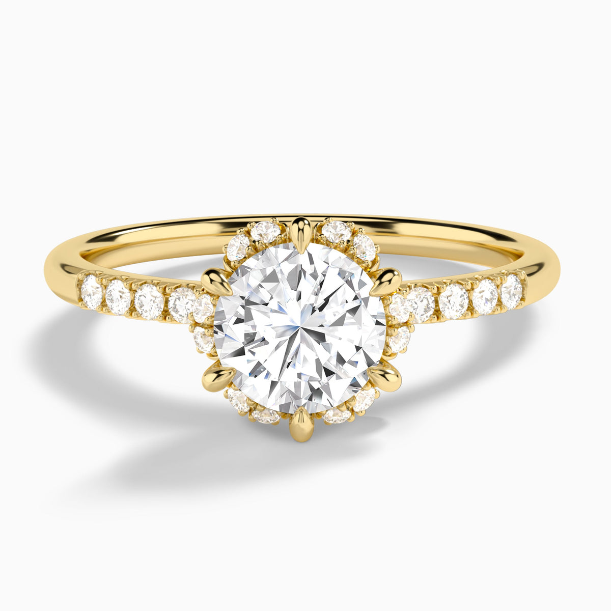 Round Alya Halo Lab Grown Diamond Engagement Ring In 14K Yellow Gold - Lucenjuri
