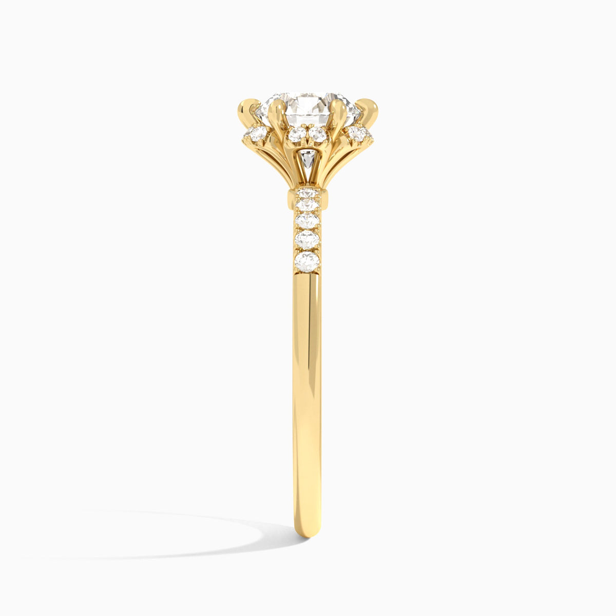 Round Alya Halo Lab Grown Diamond Engagement Ring In 18K Yellow Gold, Side View