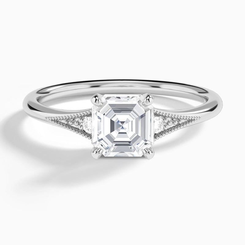 Asscher Petite Hudson Milgrain Lab Diamond Engagement Ring In Platinum - Lucenjuri