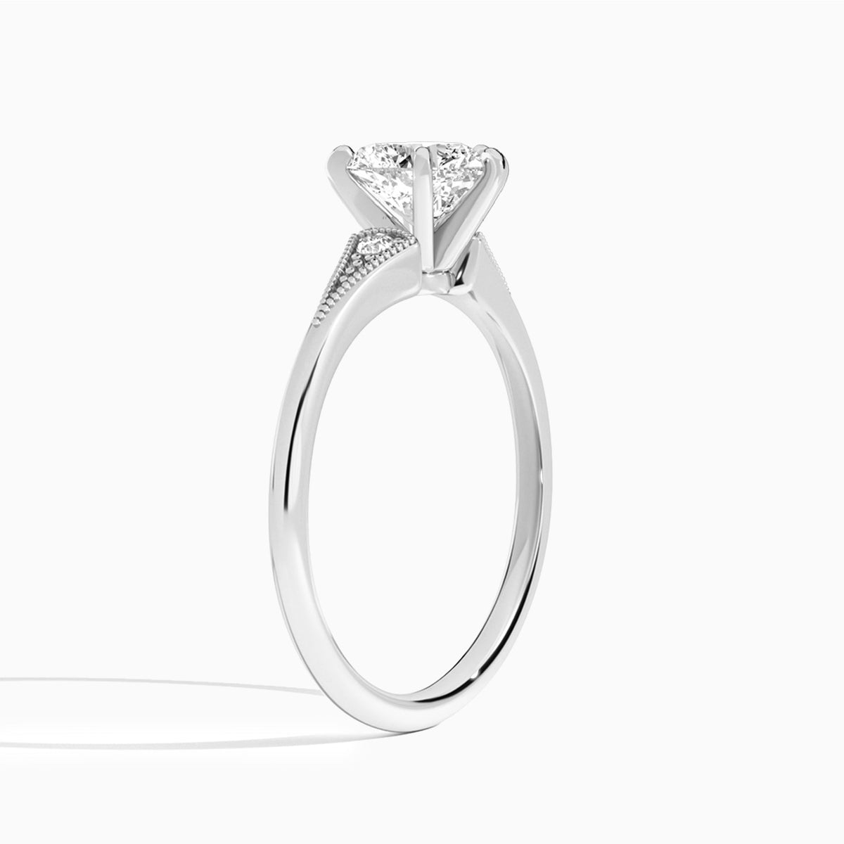 Heart Petite Hudson Milgrain Lab Diamond Engagement Ring In Platinum, Angle View