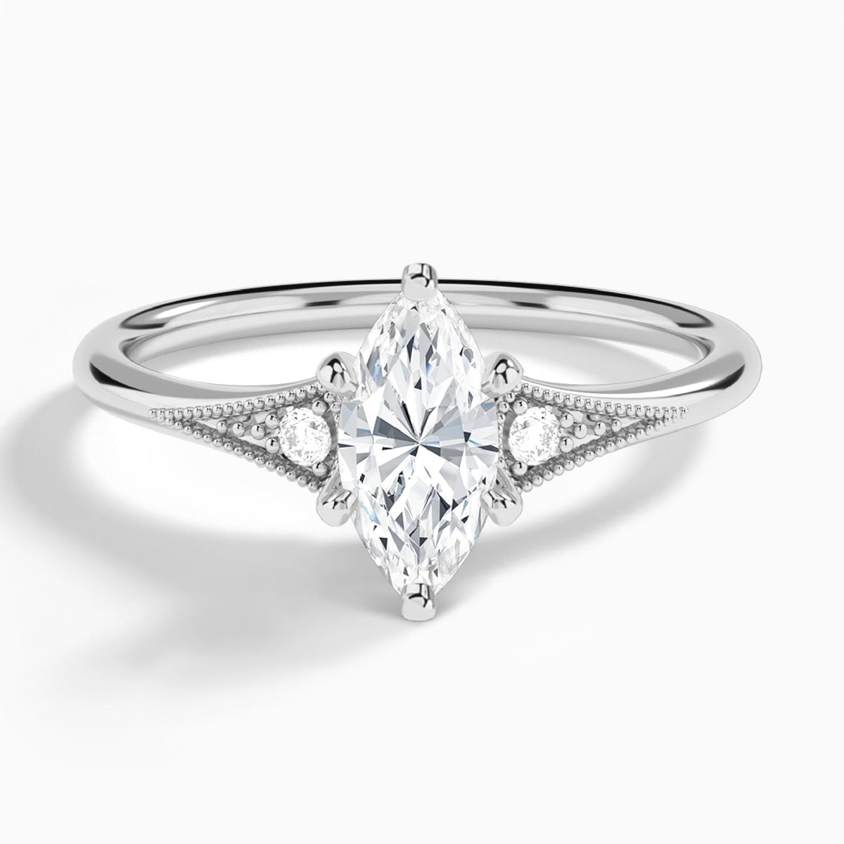 Marquise Petite Hudson Milgrain Lab Diamond Engagement Ring In Platinum - Lucenjuri