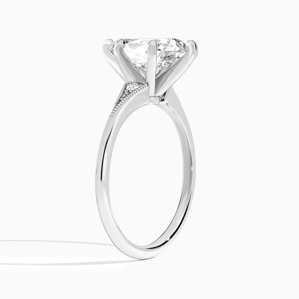 Pear Petite Hudson Milgrain Lab Diamond Engagement Ring In Platinum, Angle View