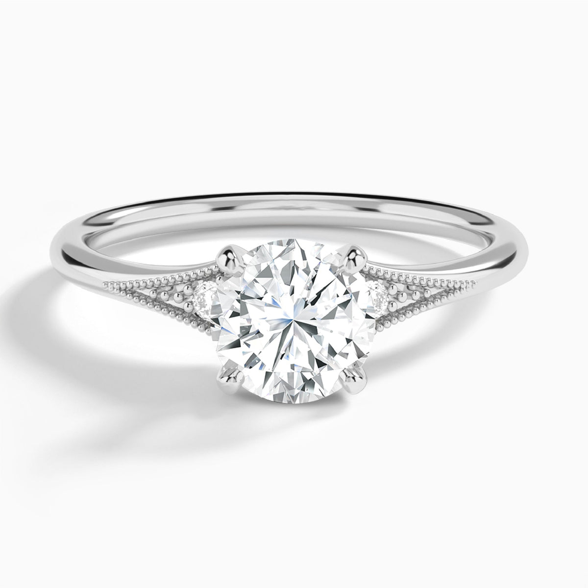Round Petite Hudson Milgrain Lab Diamond Engagement Ring In Platinum - Lucenjuri