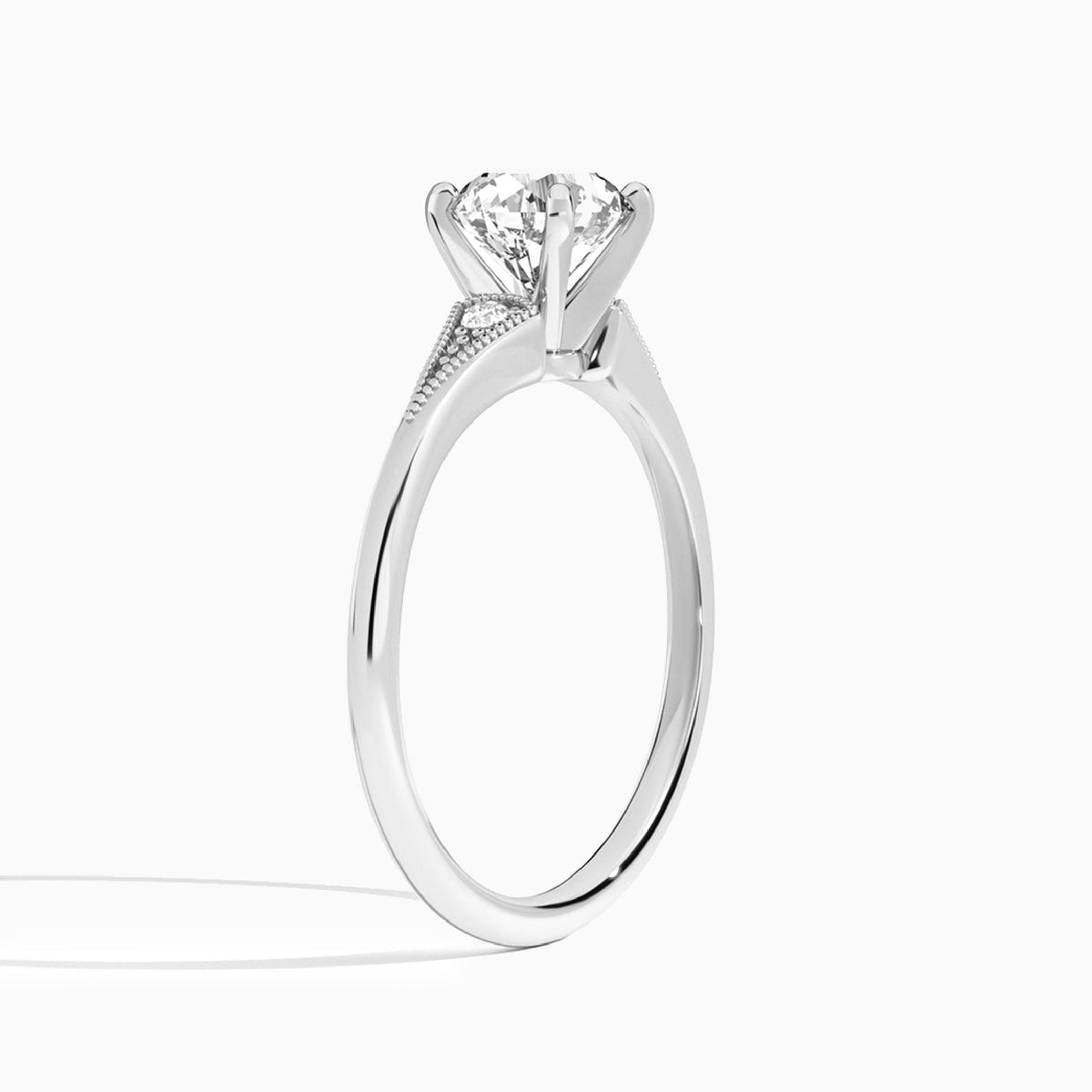 Round Petite Hudson Milgrain Lab Diamond Engagement Ring In Platinum, Angle View