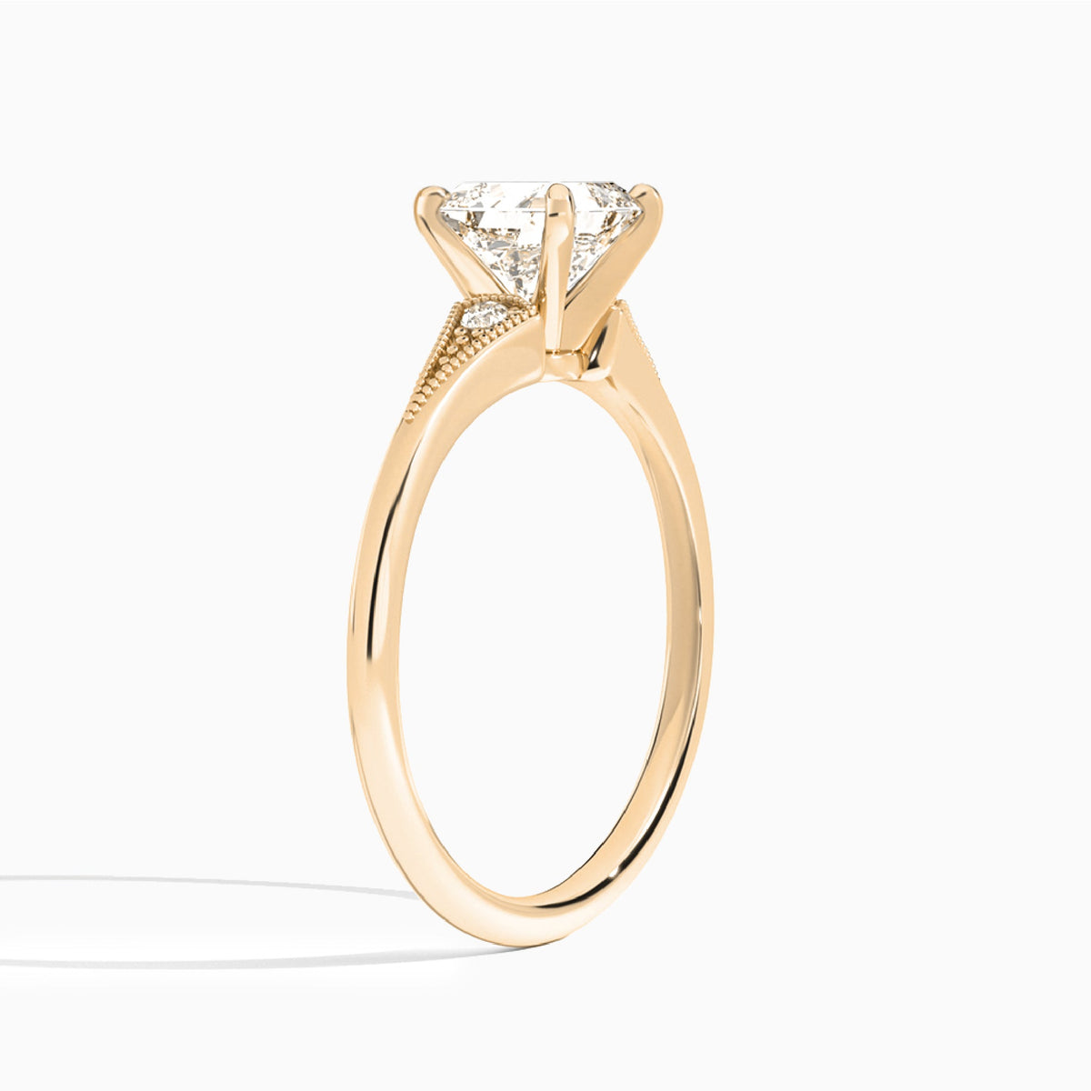 Asscher Petite Hudson Milgrain Lab Diamond Engagement Ring In 14K Rose Gold, Angle View