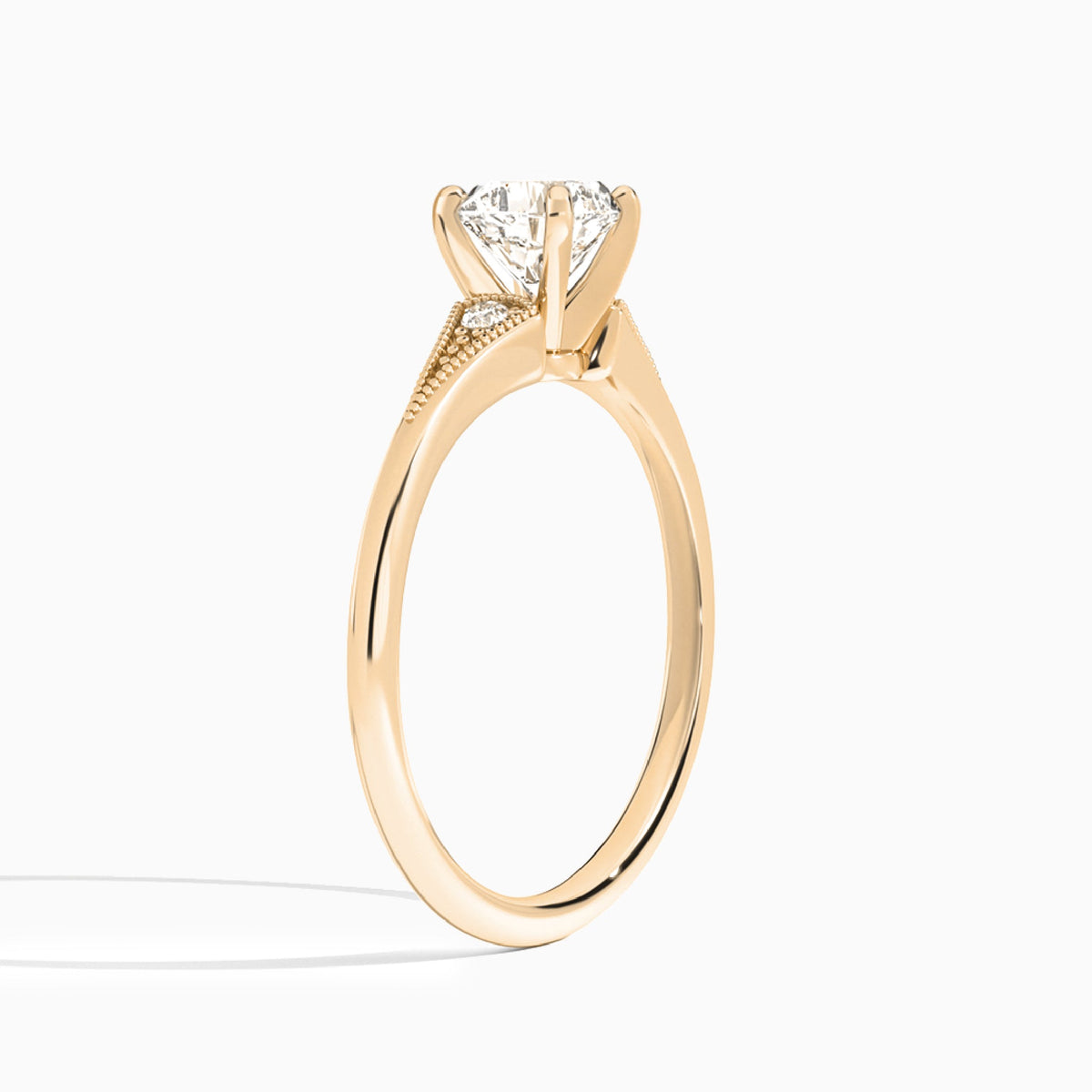 Cushion Petite Hudson Milgrain Lab Diamond Engagement Ring In 14K Rose Gold, Angle View