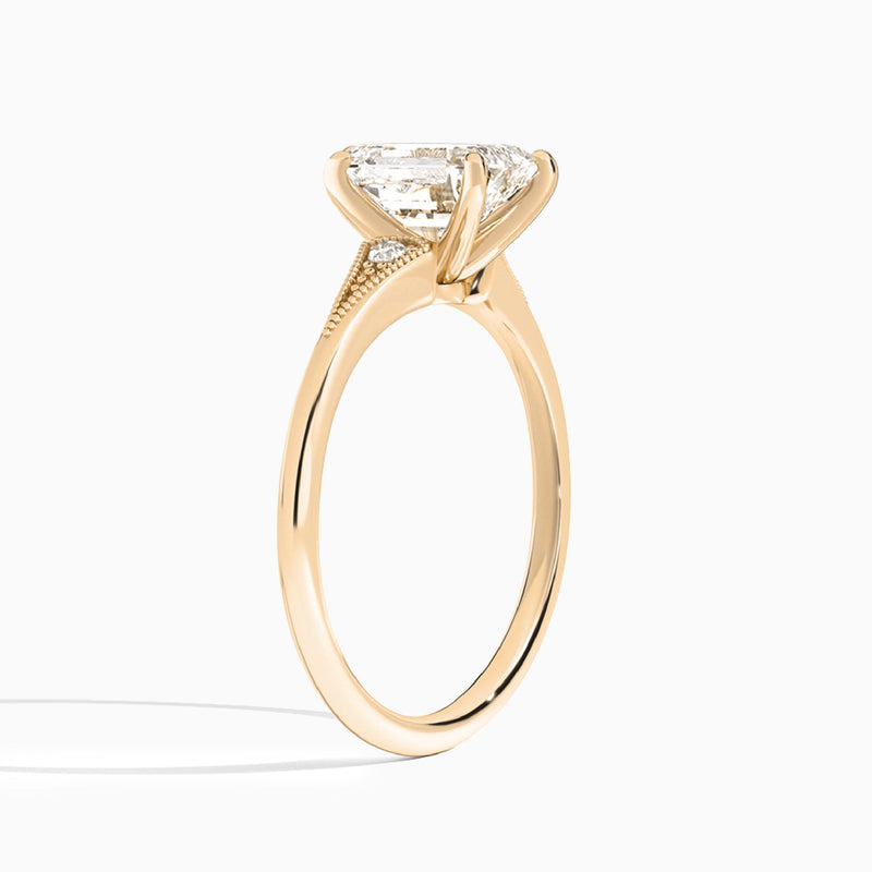 Emerald Petite Hudson Milgrain Lab Diamond Engagement Ring In 14K Rose Gold, Angle View