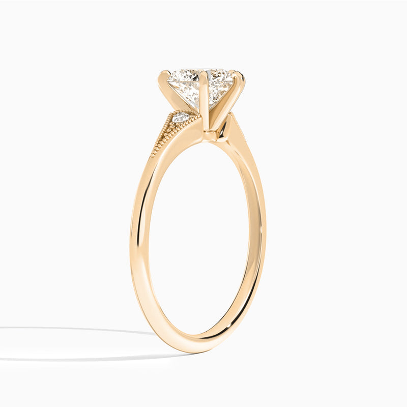 Heart Petite Hudson Milgrain Lab Diamond Engagement Ring In 14K Rose Gold, Angle View