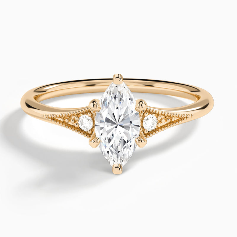 Marquise Petite Hudson Milgrain Lab Diamond Engagement Ring In 14K Rose Gold - Lucenjuri