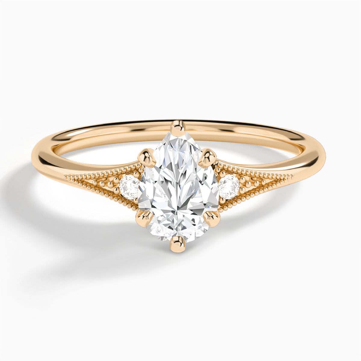 Pear Petite Hudson Milgrain Lab Diamond Engagement Ring In 14K Rose Gold - Lucenjuri