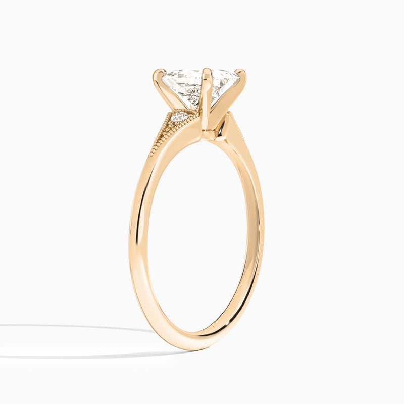 Princess Petite Hudson Milgrain Lab Diamond Engagement Ring In 14K Rose Gold, Angle View